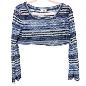 Menlo Y2K Top Knit Long Sleeve Cropped Top Blue Stripe Y2K Tops